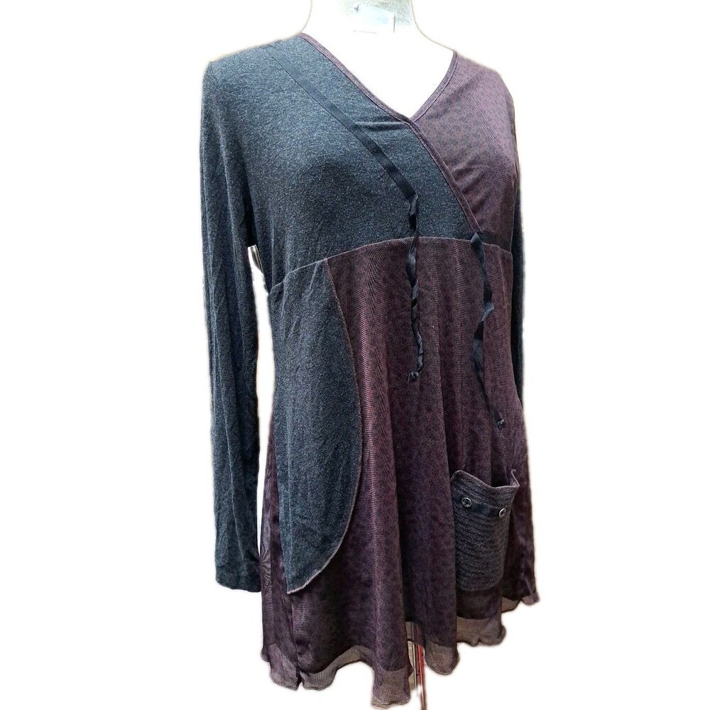 Dolcezza Mesh Knit Tunic Dress Long Sleeve Wearable Art Boho Peasant